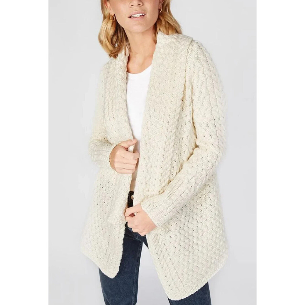 IrelandsEye Glenross Waterfall Cardigan Sweater Wool Natural Chunky Knit Medium - Picture 1 of 16